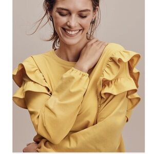 Ann Taylor Ruffle Crewneck sweatshirt yellow Medium